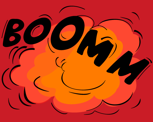 explosion illusttration with large BOOM text
